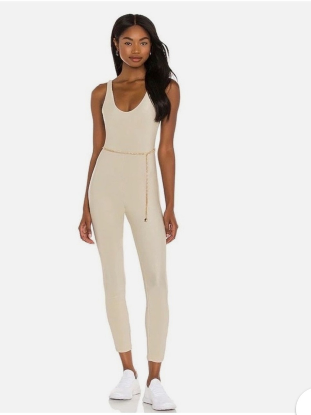 WeWoreWhat Ribbed Scoop Neck Jumpsuit with Chain Belt – Size M – NWT